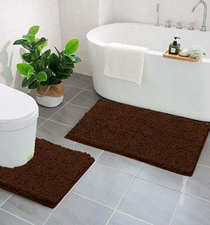 LuxUrux Bathroom Rugs Sets 2 Piece: Quick Dry, Soft Plush Anti-Slip, Super Absorbent. Includes Rectangular (31x20 inches) & U-Shaped Toilet Mat (20x20 inches) | Brown - color: Brown, size: 2 Piece Set
