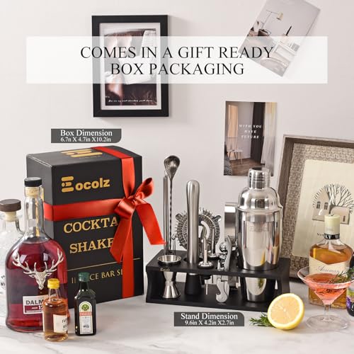 Bartender Kit Cocktail Shaker Set with Stand 17-Piece Bar Tool Bar Set for Drink Mixing Home Bartending Kit Bar Cart Accessories: Martini Shaker, Mixer Spoon, Jigger, Muddler, Strainer & Recipes Gifts - color: Black Silver - 17pcs