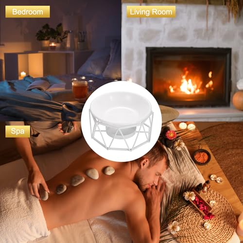uxcell Metal Tealight Candle Holder, Triangle Shape Ceramic Tealight Wax Warmer Aroma Diffuser Furnace Home Decoration, White - color: White