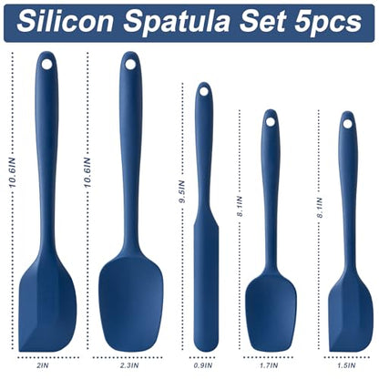 Silicone Spatula Set,5 Piece Food Grade Rubber Spatulas,Navy Blue | Spatulas Silicone Heat Resistant for Baking,Cooking,and Mixing High Heat Resistant Non Stick Dishwasher Safe BPA-Free - color: Navy Blue