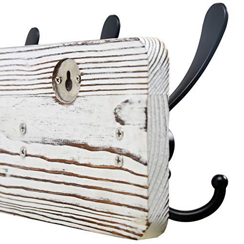 SKOLOO Rustic Wall Mounted Coat Rack: 16" Stud Spacing, Pine Real Wood Plank Wall Coat Rack with 5 Triple Hooks, Farmhouse Coat Hanger Wall Mount for Hanging Backpack Jacket Coat Hat - color: White Plate & Black Hook, size: 1 Item-5 Hooks