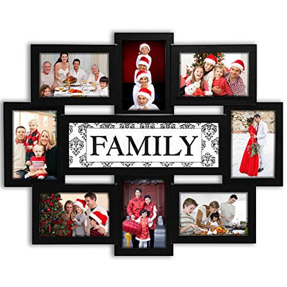 Jerry & Maggie Family Photo Frame 22x17, PVC Picture Frames Collage Wall Decor 9 Opening Wall Hanging For 6x4 Photos 8 Pack, No-Assembly 3D Design Waterproof Memorial Keepsake, Black | 22x17 no-assembly 3D waterproof PVC collage frame, 9 slots for 6x4 pho