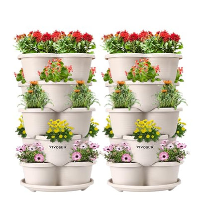 VIVOSUN 2-Pack 5 Tier Vertical Gardening Stackable Planter for Strawberries | Planter for Flowers, Herbs, Vegetables, Ivory - size: 2-Pack-Ivory