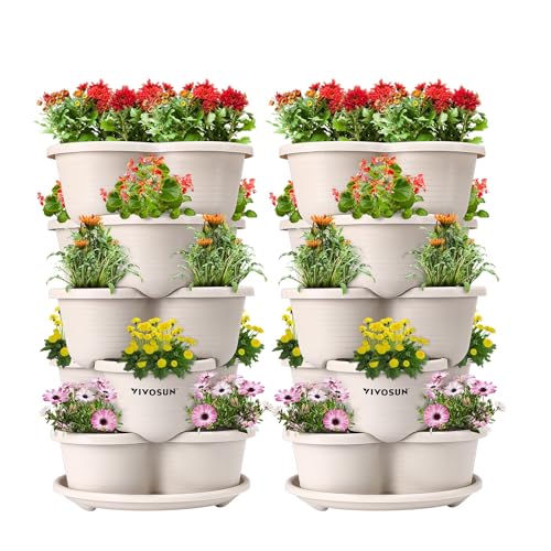 VIVOSUN 2-Pack 5 Tier Vertical Gardening Stackable Planter for Strawberries | Planter for Flowers, Herbs, Vegetables, Ivory - size: 2-Pack-Ivory