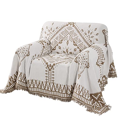 H.VERSAILTEX Reversible Sofa Cover Couch Cover for Dog Sofa Slipcover for Most Shape Sofa Furniture Protector with Tassels Sectional Couch Cover (Medium: 71" x 91", Sand/White) - color: White/Sand, size: Medium
