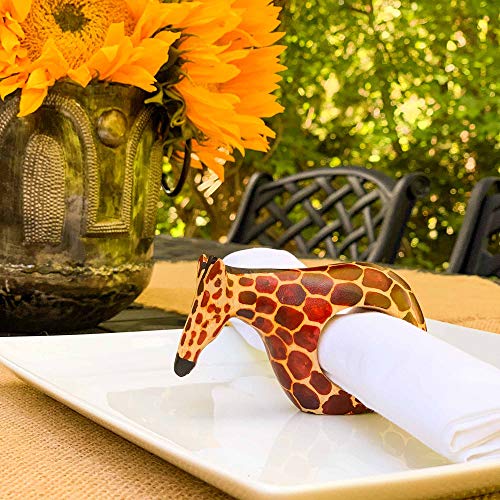 KWF012_G - Giraffe Wooden Napkin Rings - Handcarved Mahogany, Set of 6 - color: Giraffe