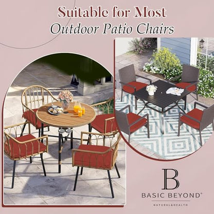 Basic Beyond Outdoor Cushions for Patio Furniture: Waterproof & UV Resistant Outdoor Chair Cushions Set of 4-19 x 19 x 3 Inch Thick Patio Chair Cushions with Adjustable Ties & Handle, Brick Red - color: Brick