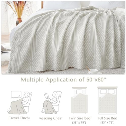 jinchan 100% Cotton Muslin Blanket Twin Boho Throw Blanket 50x60 Soft Gray | 3-Layer, Geometric Triangle Quilt, Cooling Breathable Lightweight, for Adult, Soft, Reversible, Summer, Couch, Sofa, Bedroom - color: B. Triangle Grey, size: 50"x60"