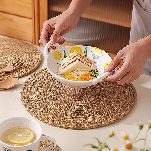 6 Pack Jute Woven Placemats, 13.8 inches Braided Charger Plates Round Rattan Placemats Vintage Tablemats Wicker Tablemats Boho Heat Resistant Mats for Weddings Indoor & Outdoor Party - color: Honey Brown, size: Round Set of 6
