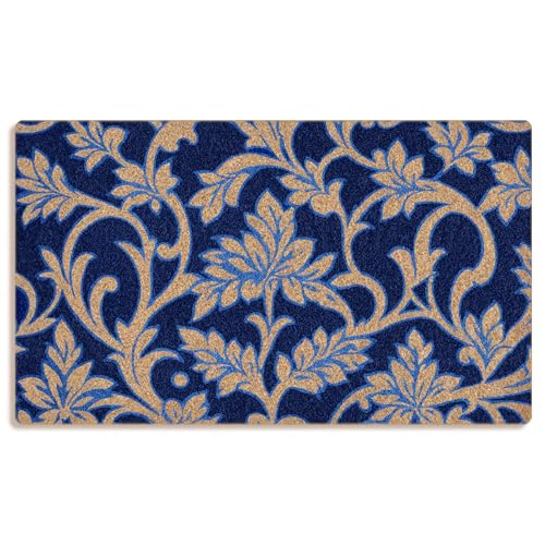 Mingnei Vintage Blue Floral Coco Coir Doormat Door Mat for Home House Entrance, Blue and White Chinoiserie Abstract Flower Farmhouse Floor Mats for Outdoor Outside Entryway 30x17 Welcome Mat - color: Chinoiserie-2