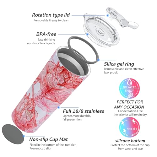 THILY Tumbler Stainless Steel Coffee Cup 26 oz Triple-Insulated Travel Mug with Splash-Proof Lid, Reusable, BPA Free, for Iced Water and Hot Beverage Smoothies Cup, Red Lotus - color: Red Lotus, size: 26 Ounce (Pack of 1)
