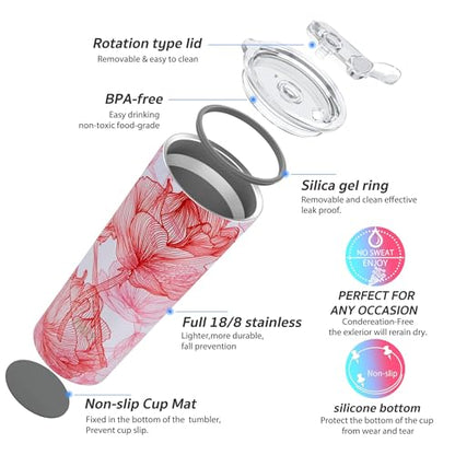 THILY Tumbler Stainless Steel Coffee Cup 26 oz Triple-Insulated Travel Mug with Splash-Proof Lid, Reusable, BPA Free, for Iced Water and Hot Beverage Smoothies Cup, Red Lotus - color: Red Lotus, size: 26 Ounce (Pack of 1)
