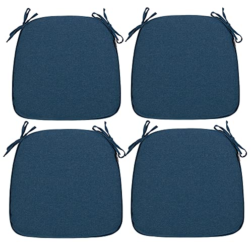 Magpie Fabrics Outdoor U-Shape Chair Cushions with Ties (Dark Blue) | 17"x16"x2" Set of 2, Waterproof All Weather Seat Pads Decoration for Patio Garden Furniture Home Office - color: Dark Blue, size: Set of 4