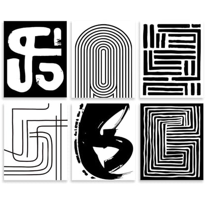 WEBEEDY 6 Pack Black and White Abstract Wall Art Minimalist Geometric Canvas Prints Wall Art Set Unframed Striped Pictures 8x10 Inch Modern Geometric Line Art Print for Office Boho Home Decor