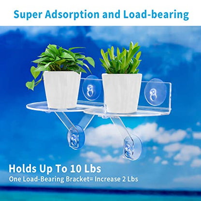 2-Pack Acrylic Window Plant Shelves with Suction Cups & Support Brackets - Semicircular Window Sill Extender for Herb Pots, Succulents, Flower Boxes, Micro Greens | Indoor/Outdoor Use
