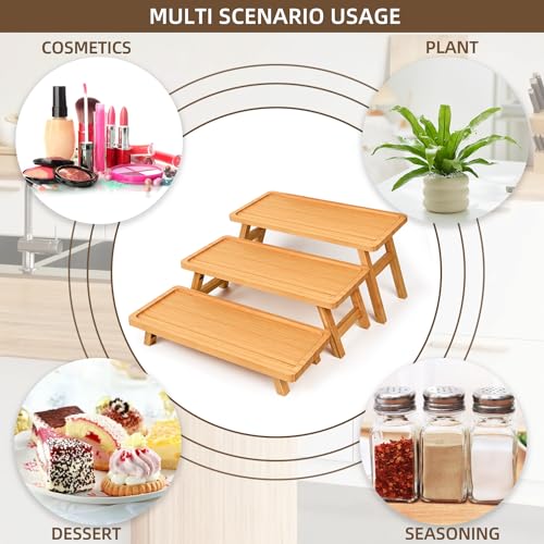 GEHE Natural Bamboo Cupcake Stand, Foldable 3 Tier Cupcake Display Stand Tower, Dessert Table Serving Tray for Birthday/Wedding/Christmas/Party, Charcuterie Boards - color: Bamboo Color