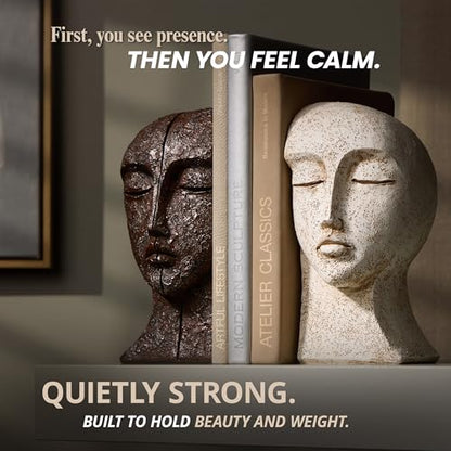 Heavy Duty Bookends for Heavy Books, Book Ends for Shelves, Unique Decorative Book Ends, Aesthetic Bookshelf Decor, Modern Home Decor Sculptural Book Holder/Book Stoppers, The Tranquil Faces