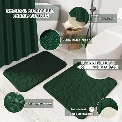 Bathroom Sets with Shower Curtain and Rugs Bathroom Accessories Set Dark Green Bathroom Set,Soap Dispenser & Toilet Brush Holder Set with Stainless Steel Trash Can(23 PCS) - size: Dark Green, style: Bath Set+Waffle Shower Curtain+Bath Rugs