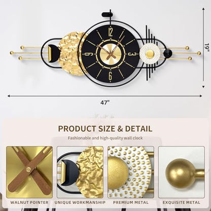 47x19 Inch Modern Large Wall Clock Battery Powered for Living Room | Quartz Movement, Easy-Read Analog Dial, Sleek Accent for Bedroom, Entryway, Kitchen, Office, and Housewarming Gifts - color: M - 47x19 in