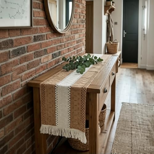Textured Macramé Table Runner, Cotton and Jute Blend, 30 x 140 cm for Dining, Parties, and Everyday Home Décor (Textured Macramé Table Runner)