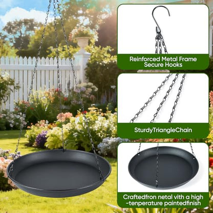 Plant Hanger Indoor Outdoor, 2-Pack Black Metal Hanging Plant Shelf & Window Planter Basket with 9.8/11.8 Inch Trays - Heavy Duty Plant (11.8in-2PCS, 2PACK) - size: 11.8in-2PCS
