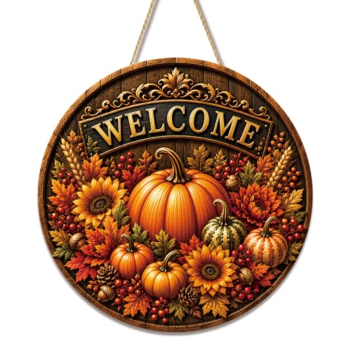 Fall Door Decor Wooden Pumpkin Fall Door Hanger for Autumn Decor | 11.4"x 11.4" Fall Front Door Decor Autumn Pumpkin Wreath Sign for Door Decor Welcome Fall Harvest Indoor Outdoor Decoration