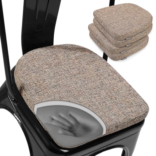 SINOSSO Memory Foam 14" Metal Chair Cushions 4 Pcs, Modern Interwoven Style Magnetic Chair Pads for Dining Kitchen Cafe Bistro Stackable Chair (U-Shape, Light Brown, 4) - color: Light Brown