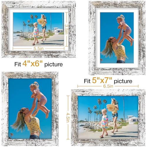 Vittanly 5x7 Picture Frames Set of 12, Wall & Tabletop, Distressed White | Display Pictures 4x6 with Mat or 5x7 without Mat, Small Photo Frames, Engineered Wood with Shatter Resistant Plexiglass - color: Distressed White, size: 5x7