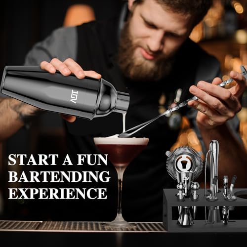 IOV Mixology Bartender Kit With Stand | 12-Piece Cocktail Shaker Set | 24oz Martini Shaker Set For Drink Mixing | Bar Set Includes All Bar Tools And Recipe Booklet | Fun Housewarming Gift (Black) - color: 12 Pcs - Black