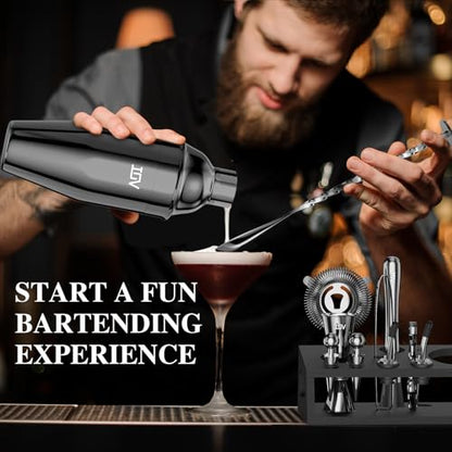 IOV Mixology Bartender Kit With Stand | 12-Piece Cocktail Shaker Set | 24oz Martini Shaker Set For Drink Mixing | Bar Set Includes All Bar Tools And Recipe Booklet | Fun Housewarming Gift (Black) - color: 12 Pcs - Black