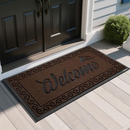 Yimobra Welcome Mat, Heavy Duty Sturdy Door Mats for Home Entrance Outdoor Indoor, Front Doormat for Outside Patio Floor Entry Porch Garage Office, Waterproof, Low Profile, 47 x 24, Coffee - color: Coffee, size: 47x24 Inch