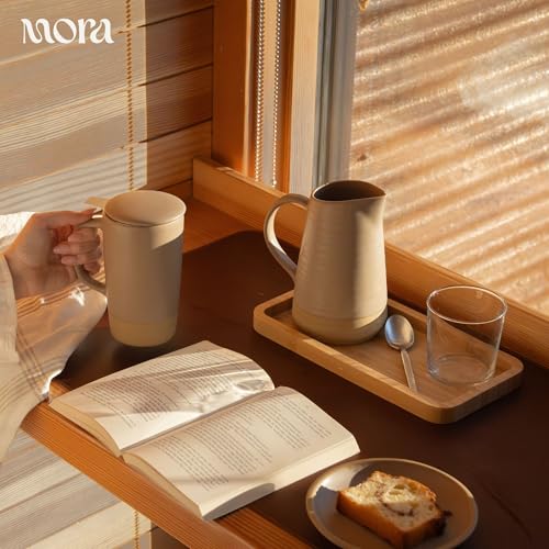 Mora Ceramics Large Tea Mug with Loose Leaf Infuser and Ceramic Lid, 18 oz, Portable, Microwave, Dishwasher Safe, Tall Coffee Cup - Rustic Matte Ceramic Glaze, Modern Herbal Tea Strainer, Mushroom - color: Mushroom