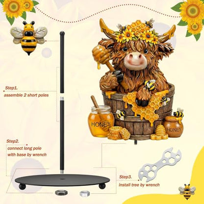 Bee Highland Cow Paper Towel Holder Sunflower Honey Kitchen Bathroom Decor Farmhouse Large Metal Highland Cow Honeycomb Towel Holder Stand with Round Base for Home Countertop Accessories - style: Honey Bee