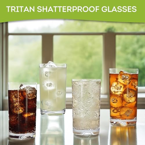 Lily's Home Unbreakable Highball Tumblers, Made of Shatterproof Tritan Plastic and Ideal for Indoor and Outdoor Use, Reusable (14oz each, Set of 4) - size: 14 Ounces