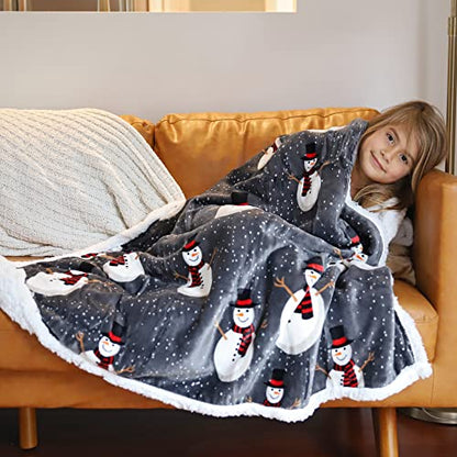 Catalonia Snowman Blanket, Holiday Theme Sherpa Fleece Throw, Blanket for Couch and Bed, Christmas Blanket | Super Soft, Comfy, Cozy, Fluffy, Warm | 50x60 inch, Grey - color: Snowman, size: 50"x60"