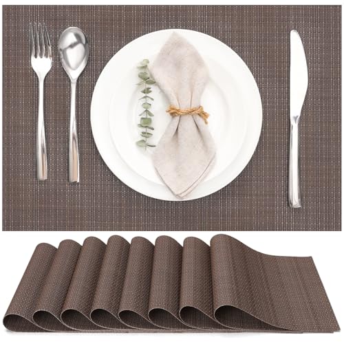 Myir JUN Placemats Set of 8 Kitchen and Dining Table Placemats | Vinyl Placemats Place Mats Indoor/Outdoor Set of 8 Washable Table Mats Non-Slip Place mats for Dining Table, Coffee - color: Coffee, size: Set of 8