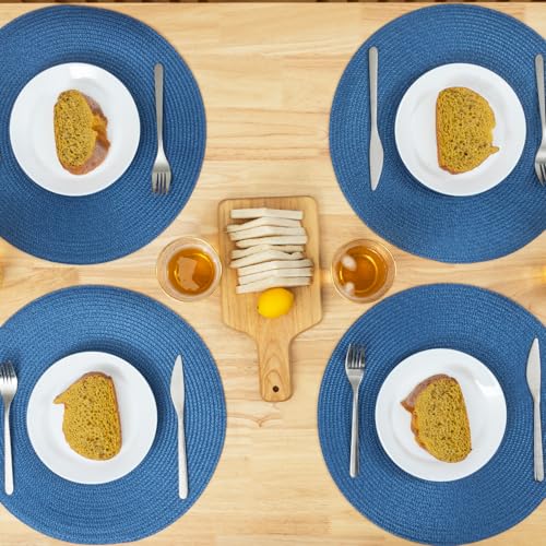Winknowl Round Braided Placemats Set of 4 Washable Woven Heat Resistant Table Mats for Kitchen Dining Tables 15 inch Round Place Mats (Blue,4pcs) - color: Blue, size: 4pcs