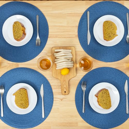 Winknowl Round Braided Placemats Set of 4 Washable Woven Heat Resistant Table Mats for Kitchen Dining Tables 15 inch Round Place Mats (Blue,4pcs) - color: Blue, size: 4pcs