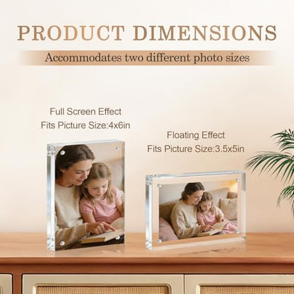 Acrylic Frame, 4x6 Picture Frame 3 Pack, 20MM Thicker Block, Double Sided Magnetic Clear Freestanding Photo Frame for Desk or Tabletop Display - size: 4x6" 3pack