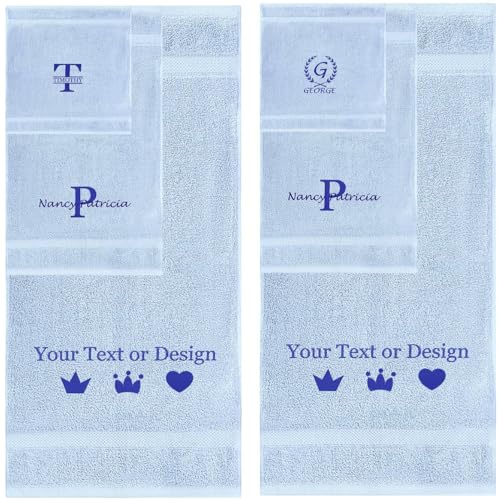 Personalized Passion 6pc Towels Set with Name, Monogram - Super Soft & Absorbent Turkish Cotton Towels for Bathroom, Spa, Pool & Hotels - 2 Bath, 2 Hand, 2 Washcloths - Sky Blue - color: Sky Blue, size: 6 Pack Towel Set