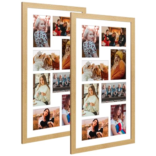 11.8x21.8 Collage Frame with 8 Openings 4X6 Pictures, Multiple Picture Frame with Mat, Wall or Tabletop Decor, Natural Wood Grain,2 Pack - color: Natural, size: 11.8x21.8-(8 open4x6)-2P