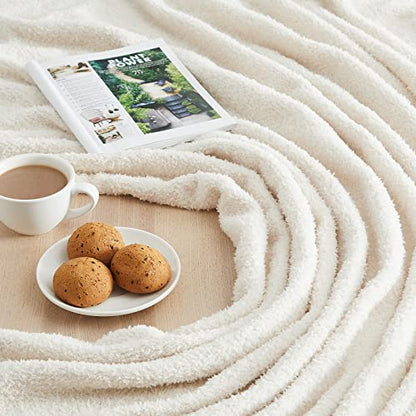 Super Soft Knit Throw Blanket Twin Size Cream White-Lightweight Plush Fuzzy Fluffy Warm Cozy Blankets and Throws for Sofa Bed All Season Use - color: Cream White, size: Twin(60"x80")
