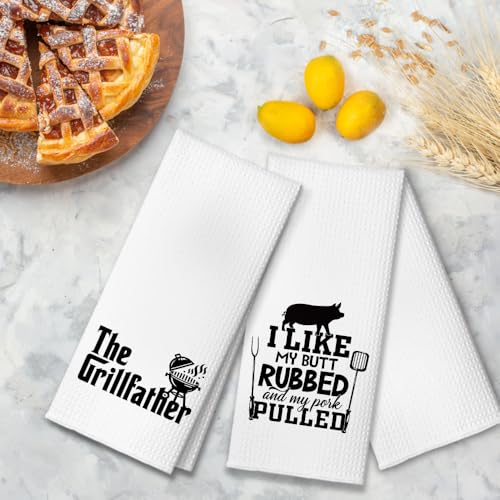 The Grillfather Kitchen Towels 2 Pack, BBQ Grilling Kitchen Towels Set for Men Women, Funny Birthday Home Warming Gifts for Men Husband Dad Boyfriend Friend, for Dad - color: The Grillfather