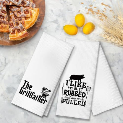 The Grillfather Kitchen Towels 2 Pack, BBQ Grilling Kitchen Towels Set for Men Women, Funny Birthday Home Warming Gifts for Men Husband Dad Boyfriend Friend, for Dad - color: The Grillfather