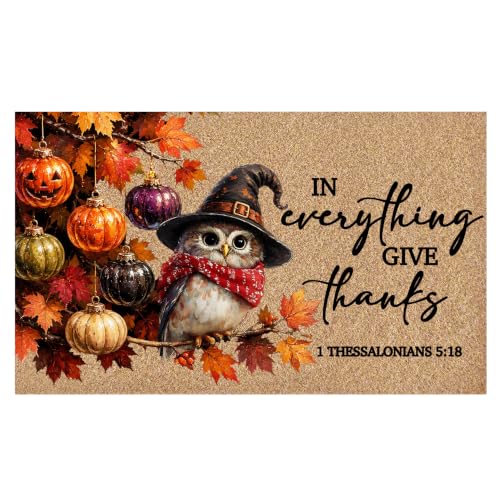 Fall Witchy Owl Christian Faux Coco Coir Doormat Door Mat 17x30 | Autumn Halloween Witch Bird Bible Verse Decorative Welcome Doormat for Home Indoor Outdoor Porch Front Door Entrance Outside - color: Fall Bible