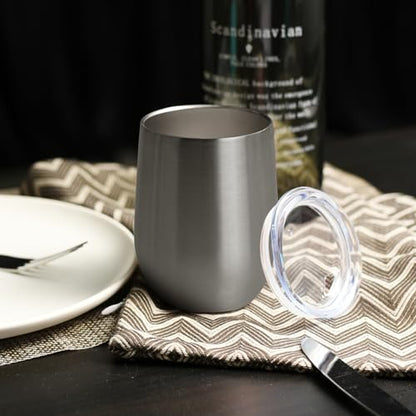DOMICARE Stainless Steel Wine Tumbler Bulk with Lid, Personalized Insulated Tumblers Set, 12oz Travel Coffee Cups Pack of 1, Stainless steel - color: Stainless Steel, size: 1 Count (Pack of 1)