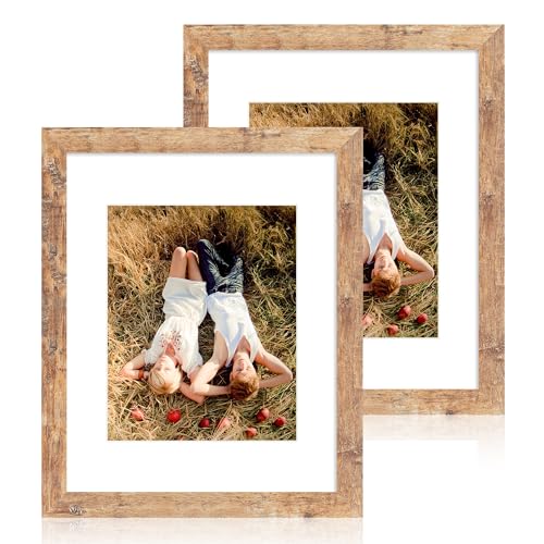 iRahmen 11x14 Picture Frame Set of 2 with Tempered Glass, Rustic Brown Frame Display 8x10 Pictures with Mat or 11 x 14 Without Mat, Wooden Photo Frame for Horizontal or Vertical Wall Mount - color: Rustic Brown, size: 11X14