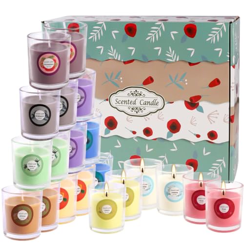 20 Pack Strong Scented Candles Gift Set with 10 Fragrances for Home and Women, Aromatherapy Soy Wax Glass Jar Candle - color: 20PackRainbow
