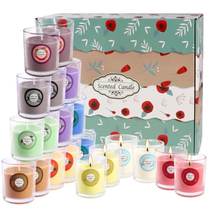 20 Pack Strong Scented Candles Gift Set with 10 Fragrances for Home and Women, Aromatherapy Soy Wax Glass Jar Candle - color: 20PackRainbow