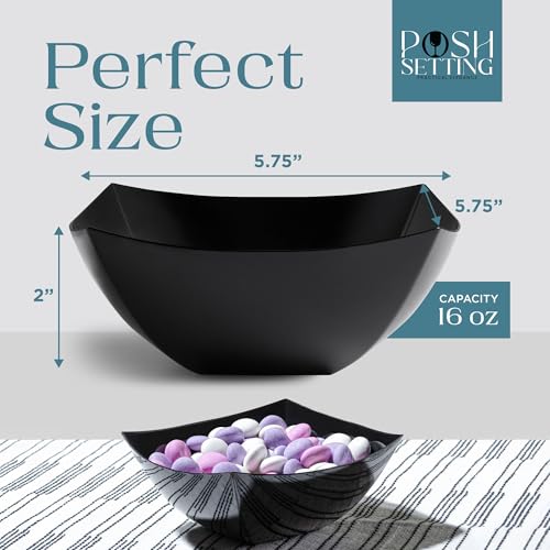 4 Pack Disposable Black Plastic Serving Bowls Square Party Candy Use 16oz | Square Design. Disposable Party Tableware. Salad, Fruit & Candy Use. Candy Buffet Containers. Black Plastic. - color: Black, size: 16 OUNCE